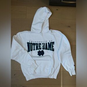 Notre Dame Champion White Hoodie with Green & Blue Tag